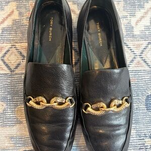 Tory Burch Jessa Black Loafers with Gold Accent